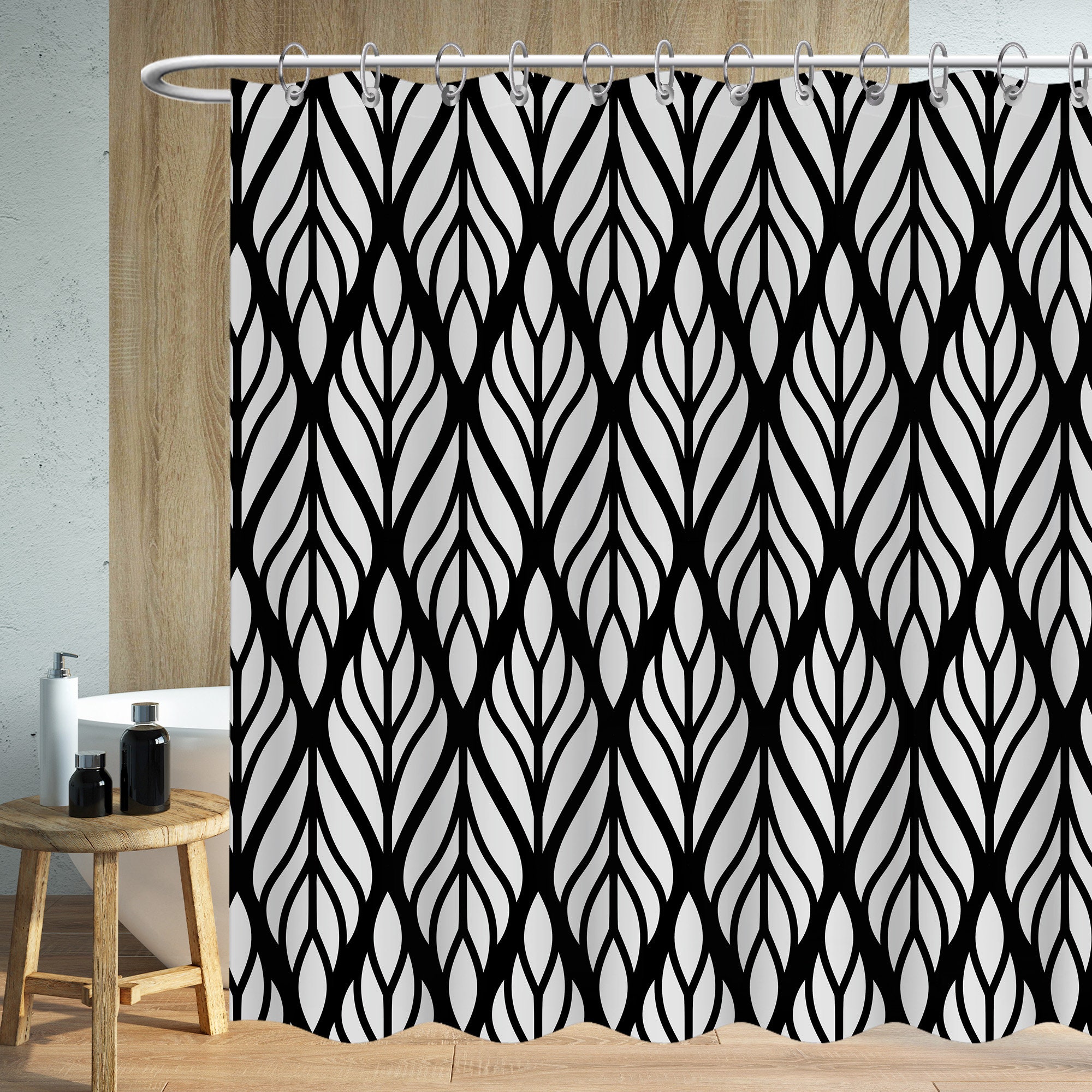 Sacred Geometrical Flower Shower Curtain, Japanese Style Waterproof Fabric Bathroom Decor