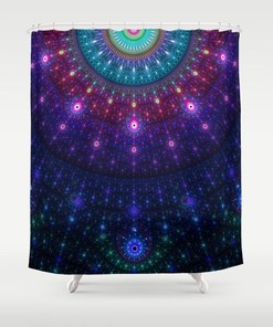 Sacred Geometry Bath Mandalas Shower Curtain with Purple Fractal Mandala Print