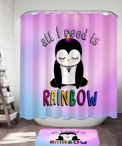 Sad Unicorn Penguin Shower Curtain For A Whimsical And Magical Bathroom