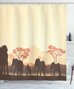 Safari Animal Elephant African Shower Curtain For Bathroom Decor