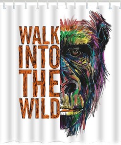 Safari Animal Monkey Chimpanzee Face Walk Into The Wild Restroom Shower Curtain