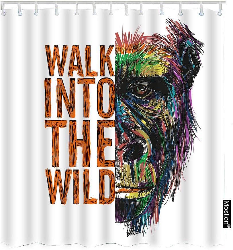 Safari Animal Monkey Chimpanzee Face Walk Into The Wild Restroom Shower Curtain