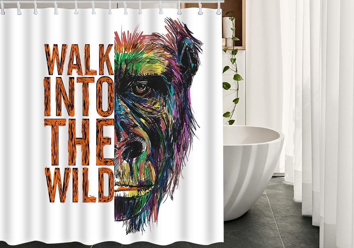 Safari Animal Monkey Chimpanzee Face Walk Into The Wild Restroom Shower Curtain