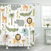 Safari Animal Shower Curtain With Cute Hippo, Crocodile, Lion, Elephant, And Giraffe, Childish Bathroom Decor 