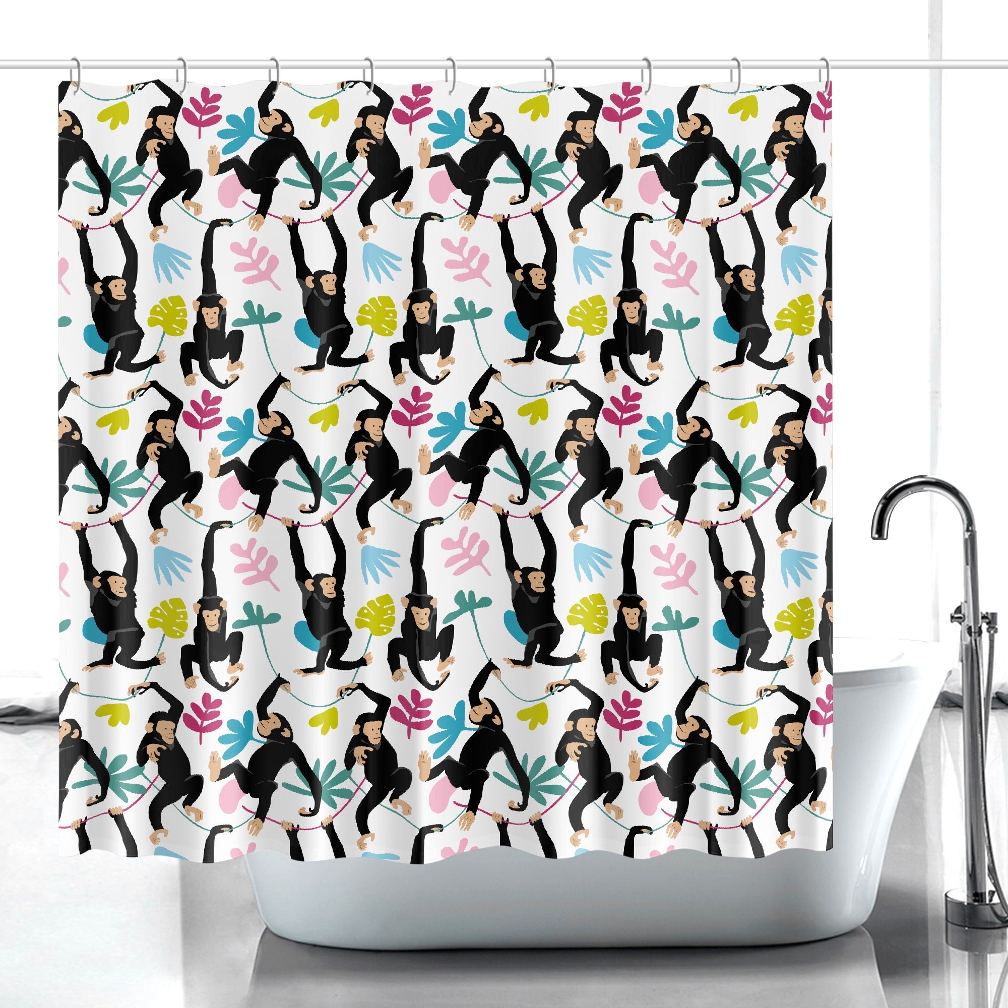 Safari Animals Jungle Bathroom Decor Shower Curtain- Waterproof and Kid-friendly Bathroom Accessory