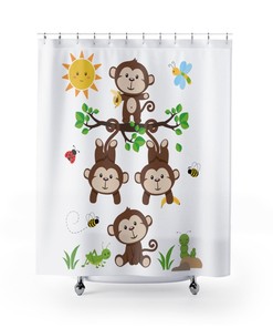 Safari Animals Monkey Shower Curtain for Kids Jungle Bathroom Decor
