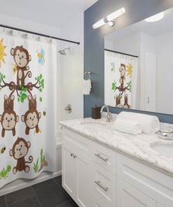 Safari Animals Monkey Shower Curtain for Kids Jungle Bathroom Decor
