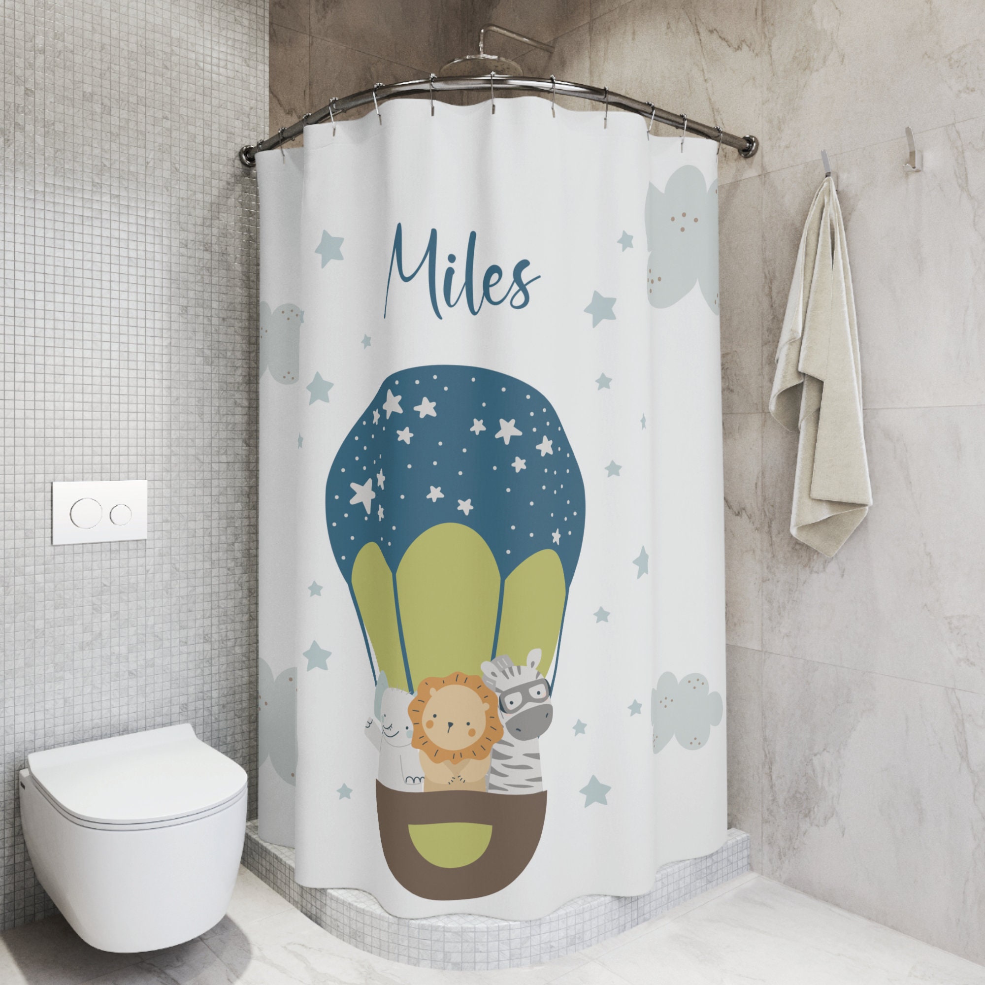 Safari Bathroom Decor with a Custom Kids Shower Curtain