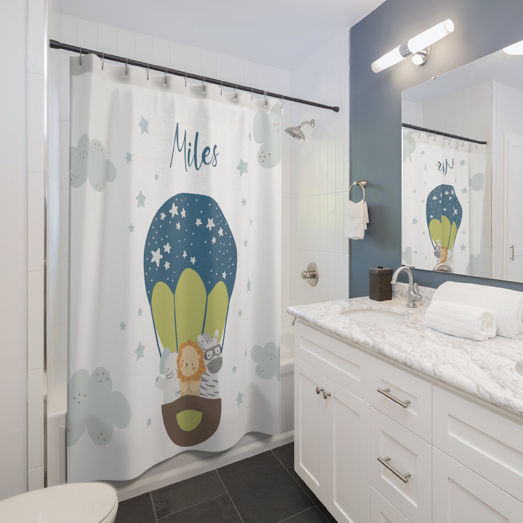 Safari Bathroom Decor with a Custom Kids Shower Curtain