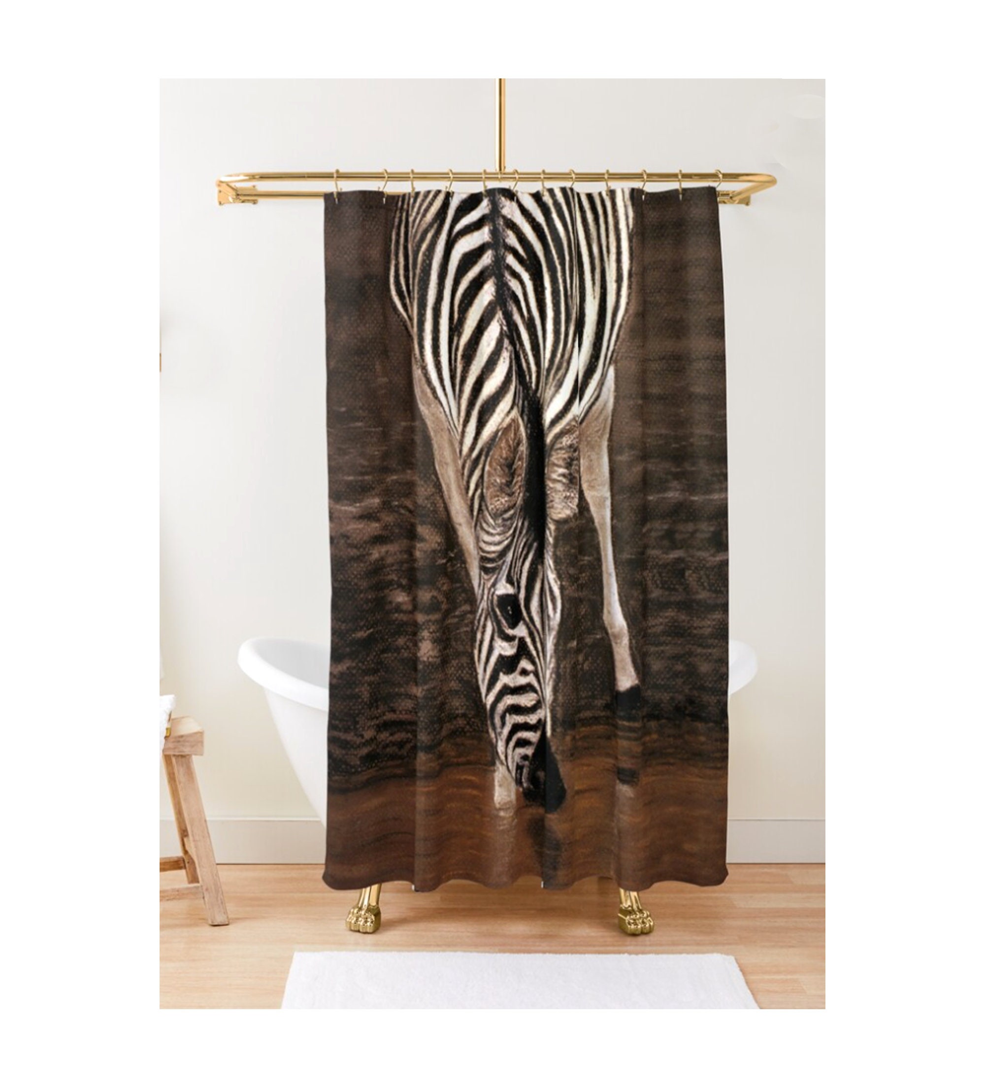 Safari Botswana and South Africa Zebra Drinking Water Shower Curtain for Authentic Bathroom Style