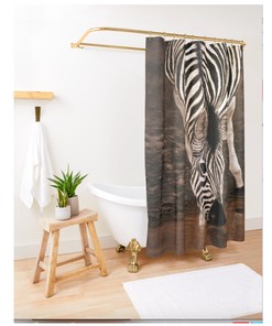 Safari Botswana and South Africa Zebra Drinking Water Shower Curtain for Authentic Bathroom Style