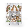 Safari Jungle Animals Shower Curtain with Monkey Giraffe Elephant Zebra Hippo Alligator Tiger Designs for Kids