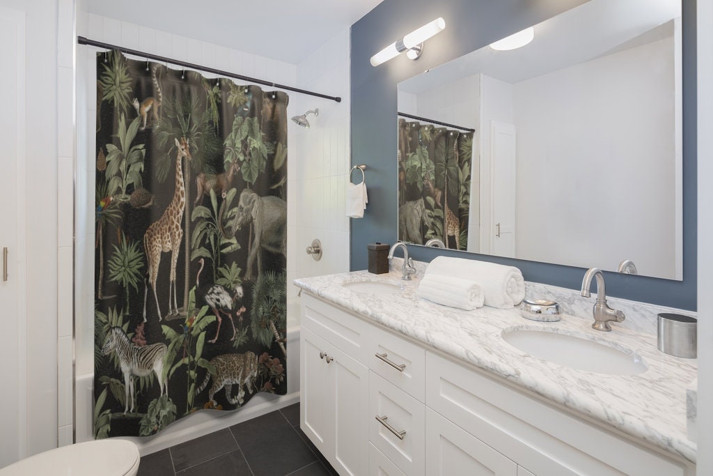 Safari Jungle Theme Shower Curtain Set for Beautiful Bathroom Decor