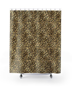 Safari Theme Wild Cheetah Bathroom Shower Curtain With Gold Leopard Print, Waterproof Fabric For Home Decor Gift