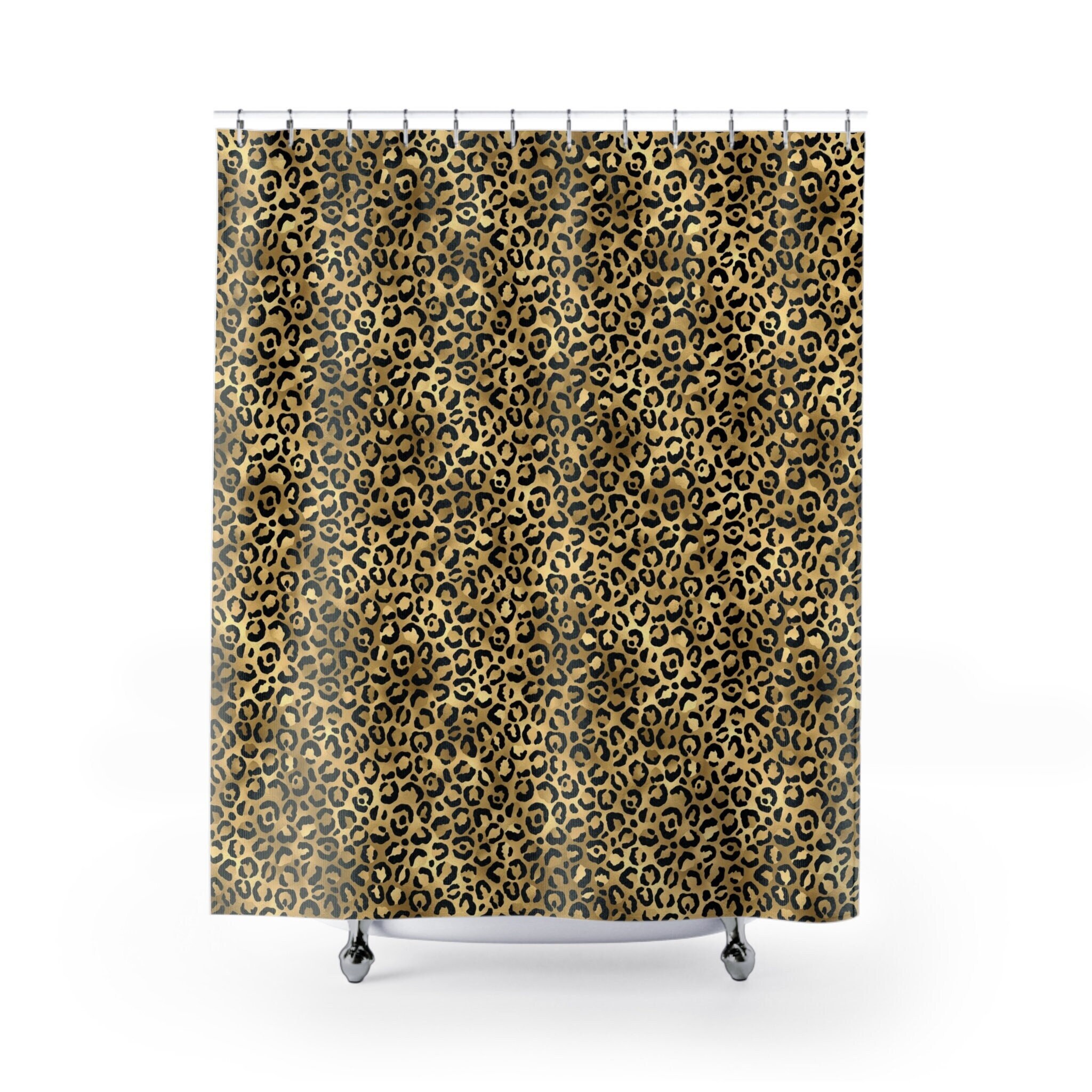 Safari Theme Wild Cheetah Bathroom Shower Curtain With Gold Leopard Print, Waterproof Fabric For Home Decor Gift