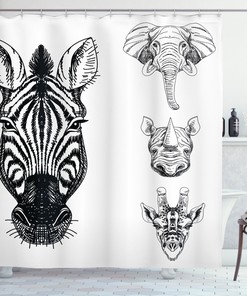 Safari Wildlife Sketch Print Animal Shower Curtain For Bathroom Decor