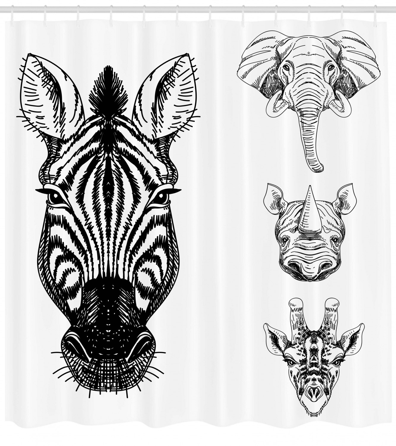 Safari Wildlife Sketch Print Animal Shower Curtain For Bathroom Decor - Image 4