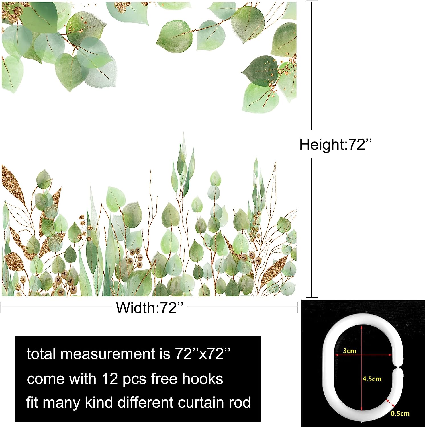 Sage And White Green Leaves Print Shower Curtain For A Spring Eucalyptus Inspired Bathroom