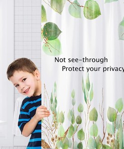 Sage And White Green Leaves Print Shower Curtain For A Spring Eucalyptus Inspired Bathroom
