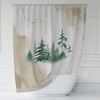 Sage Green And Beige Abstract Mountain Boho Shower Curtain, Woodlands Design For Your Modern Minimalist Decor