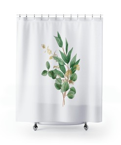 Sage Green And White Eucalyptus Boho Shower Curtain For Minimalist Bathroom Decor