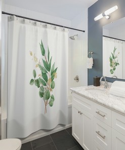 Sage Green And White Eucalyptus Boho Shower Curtain For Minimalist Bathroom Decor