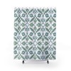 Sage Green Blue and White Arabesque Pattern Shower Curtain for Bohemian Bathroom Decor 