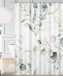 Sage Green Eucalyptus Leaf Waffle Shower Curtain For Textured Bathroom Decor 