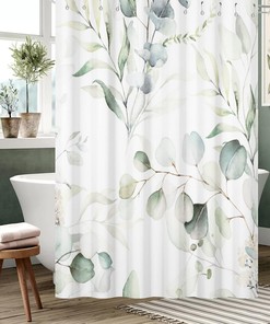 Sage Green Eucalyptus Leaf Waffle Shower Curtain For Textured Bathroom Decor