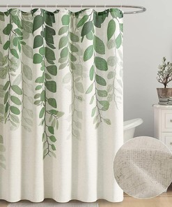 Sage Green Eucalyptus Print Shower Curtain with Ivy Leaves for Modern Farmhouse Bathroom Decor