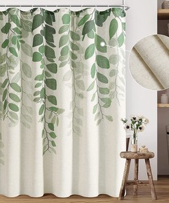 Sage Green Eucalyptus Print Shower Curtain with Ivy Leaves for Modern Farmhouse Bathroom Decor