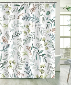 Sage Green Eucalyptus Shower Curtain with Botanical Leaves, Nature Bathroom Decor 