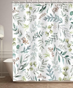 Sage Green Eucalyptus Shower Curtain with Botanical Leaves, Nature Bathroom Decor