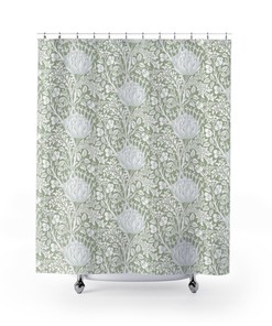 Sage Green Floral William Morris Shower Curtain - Fresh Modern Bathroom Accessory