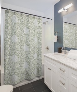 Sage Green Floral William Morris Shower Curtain - Fresh Modern Bathroom Accessory