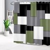 Sage Green Geometric Shower Curtain, Black And White Square Patchwork Design