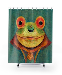Sage Green Girly Bathroom Decor With Cool Anime Frog Shower Curtain - A Unique And Cool Addition To Your Bathroom Decor