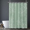 Sage Green Waterproof Shower Curtain with White Leaf Pattern, Minimalist and Botanical for Hotel and Home Bathroom Decor