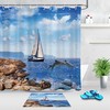 Sailboat Dolphins Seaside Landscape Shower Curtain - Fabric Bathroom Decor Accessory
