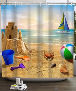 Sailboat Starfish Shower Curtain - Nautical Beach Bathroom Decor