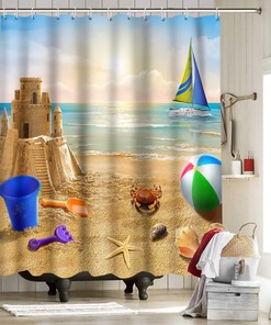 Sailboat Starfish Shower Curtain - Nautical Beach Bathroom Decor