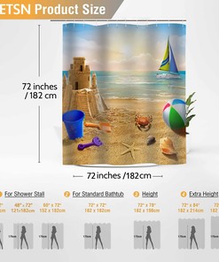 Sailboat Starfish Shower Curtain - Nautical Beach Bathroom Decor