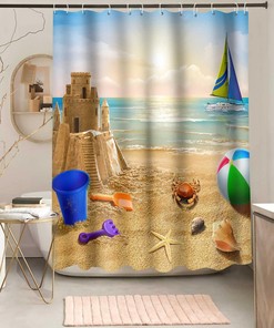 Sailboat Starfish Shower Curtain - Nautical Beach Bathroom Decor