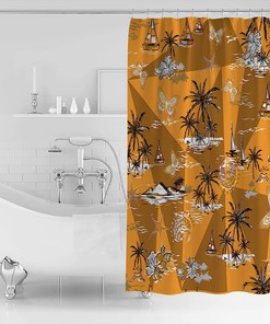 Sailboat and Palm Tree Shower Curtain - Tropical Bathroom Decoration Set with Butter-fly Bath Curtains