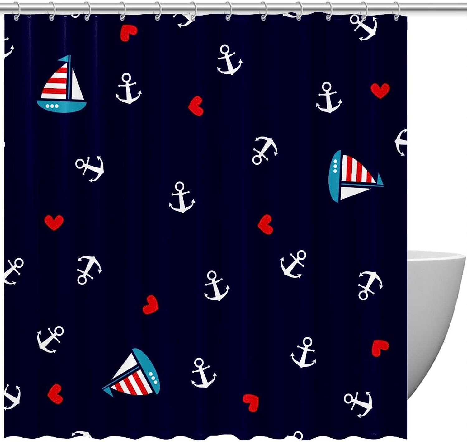 Sailing Anchor Ocean Fabric Shower Curtain for Bathroom Decor