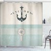 Sailing Coastal Theme Beige Turquoise Anchor On Compass And Stripes Vintage Marine Design Nautical Shower Curtain