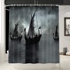 Sailing Dragon Ship Shower Curtain with Norse Decor Vikings Ship Design, Black and White Fantasy Boat Art for Bathroom