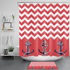 Sailor Anchors Red White Wave Striped Waterproof Shower Curtain With Nautical Print