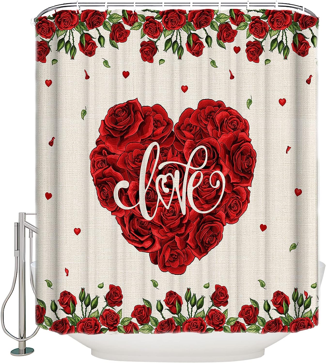 Saint Red Flower Country Rustic Spring Valentine's Rose Shower Curtain