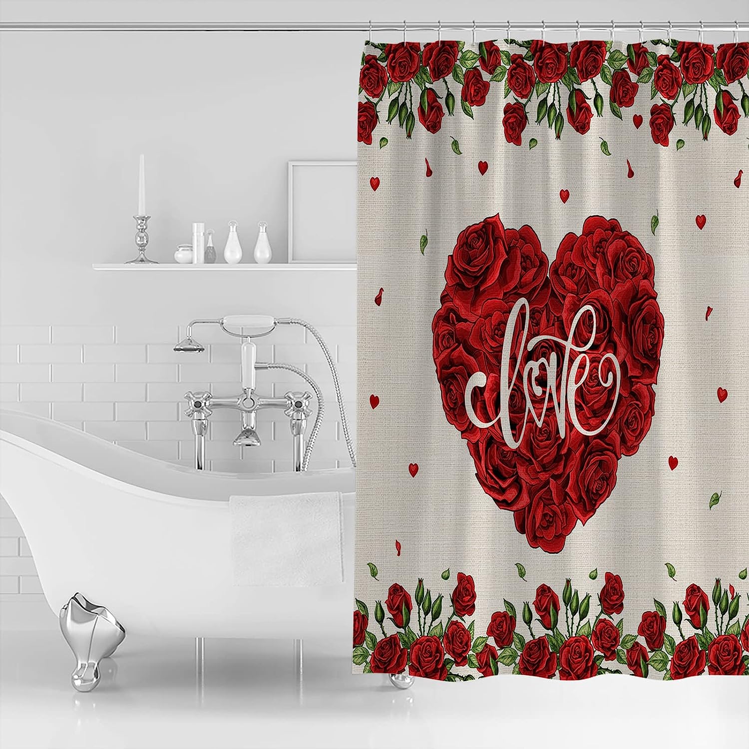 Saint Red Flower Country Rustic Spring Valentine's Rose Shower Curtain